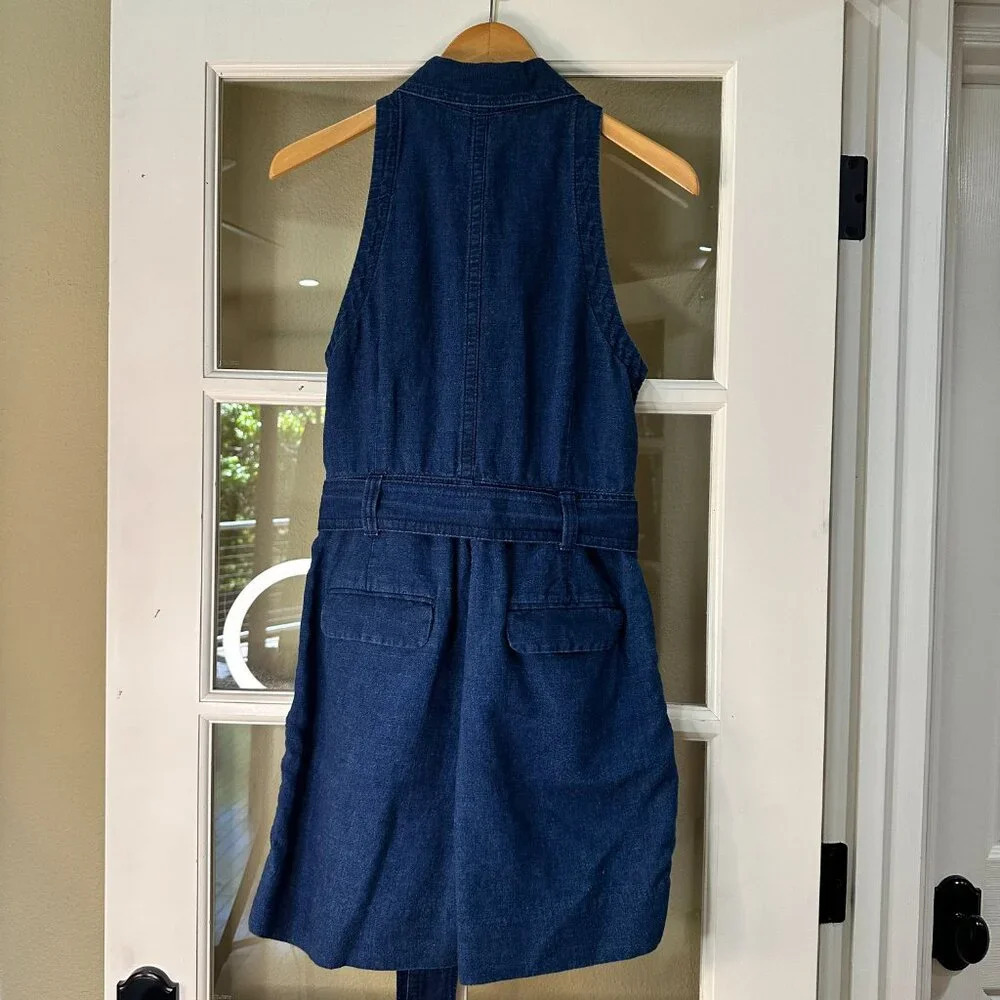 BANANA REPUBLIC Dark Denim Tie Waist Belted Romper Short Set - 8 - Picture 5 of 8
